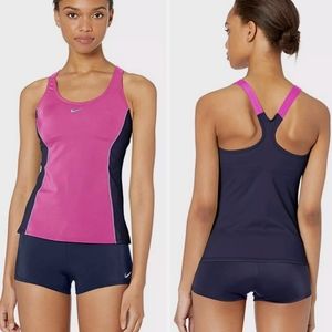 Nike Color Surge Racerback 2 Piece Swimsuit Set Tankini Top Boyshort Swim Bottom